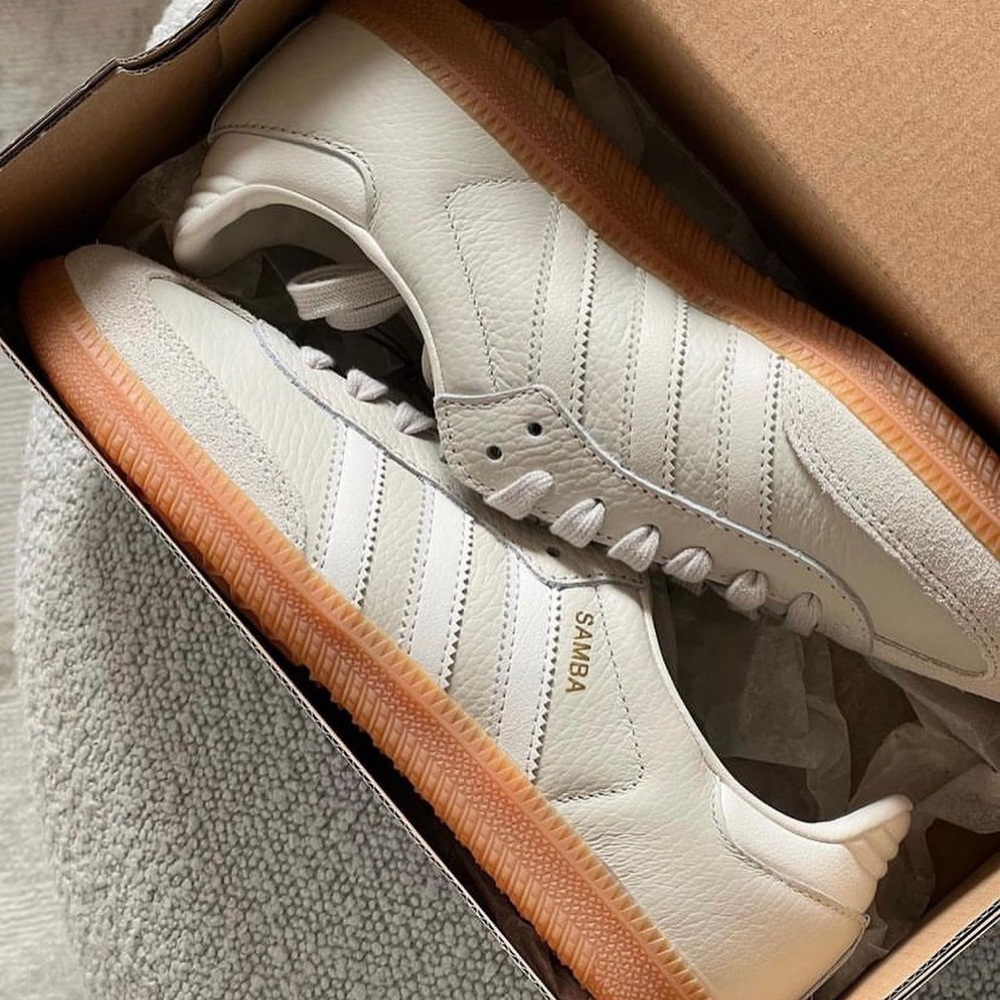 Adidas Samba OG Shoes, Aluminum / Chalk White / Wonder Beige, Size 5.5 M / 6.5 W